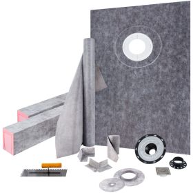 VEVOR Shower Curb Kit, 38"x60" Watertight Shower Curb Overlay with 4" ABS Offset Bonding Flange, 4" Stainless Steel Grate