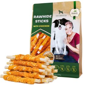 Dog Sticks Wrapped with Chicken & Pet Natural Chew Treats Grain Free Organic Meat & Human Grade Dried Snacks in Bulk for Training Small & Large D