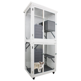 Outdoor Indoor Cat Pet Climbing Frame Game Cage Cute Large Space (Color: Grey)