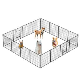 Dog Pens Outdoor 16 Panels Metal Portable Dog Playpen Dog Fence With Doors (Color: Black)