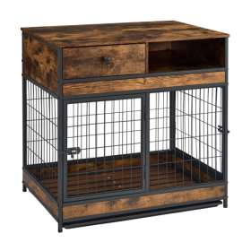 Furniture Dog Cage Double Door, Rustic Brown (Color: Brown)