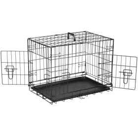 Dog Crate With Divider Double Door Folding Wire Dog Crate With Plastic Leak-proof Plate, Indoor Pet Kennel (Color: Black)