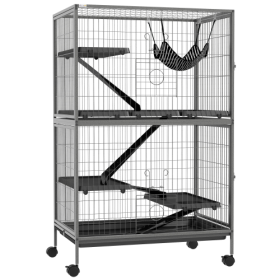 5 Tiers Of Small Animal Cages, Ferret Cages, Large Chinchilla Cages With Hammock Fittings And Heavy Duty Wires (Color: Grey)