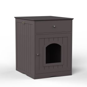 Wooden Pet House Cat Litter Box Enclosure With Drawer, Side Table Indoor Pet Crate (Color: Brown)