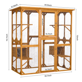 Outdoor Cat Enclosure With Roof 72 Inch High Cat Cabin Large Cat Cage (Color: Yellow)