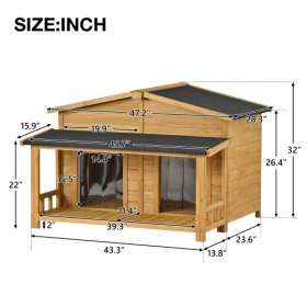 Large Wooden Dog House Outdoor Hut Style With Porch, 2 Doors (Option: Solid wood dog house)