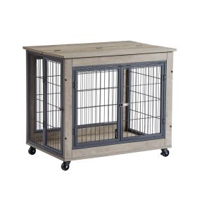 Dog Cage Crate With Double Doors On Casters Grey (Color: Grey)