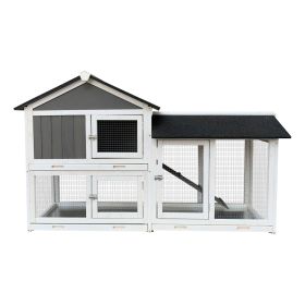 Removable Tray Ramp Wooden Outdoor Rabbit Hutch With Running Cage (Option: Gray)