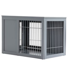 Dog Cage Furniture Metal Indoor Pet Cage Cage, Double Door End Table, Small & Medium Dog House Locks, Grey (Color: Grey)