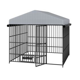 Large Kennel Outdoor Pet Pen Dog Running Pen Animal House Metal Chicken Coop Fence With Roof Cover (Color: Black)