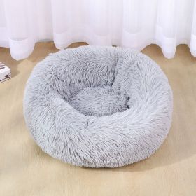 Dog Bed Super Soft Washable Long Plush Pet Kennel Deep Sleep Dog House Velvet Mats Sofa For Dog Basket Pet Cat Bed (Color: Light Gray, size: 70cm)