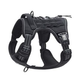 Tactical Dog Harness for Small Medium Dogs No Pull Adjustable Pet Harness Reflective K9 Working Training Easy Control Pet Vest Military Service D (Color: Black, size: M(Neck)