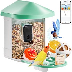 VEVOR Smart Bird Feeder with Camera 2K HD AI Identify Bird Species Auto Capture (Color: Green, Solar Panel Style: 1 External 3W Panel)