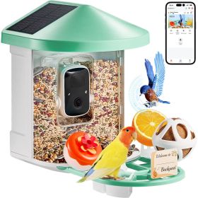 VEVOR Smart Bird Feeder with Camera 2K HD AI Identify Bird Species Solar-Powered (Color: Green, Solar Panel Style: 2 Panels on Roof Side)