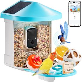 VEVOR Smart Bird Feeder with Camera 2K HD AI Identify Bird Species Solar-Powered (Color: Blue, Solar Panel Style: 2 Panels on Roof Side)