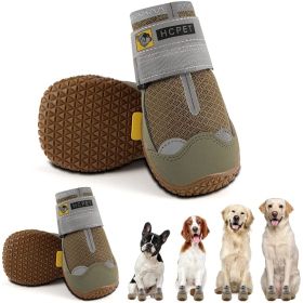 Dog Boots Breathable Dog Shoes for Small Medium Large Dogs; Waterproof Anti-Slip Puppy Booties Paw Protector for Hot Pavement Winter Snow Hiking (Color: Khaki-waterproof, size: #6 (width 2.36 inch) for 52-68 lbs)