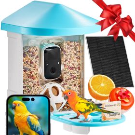 VEVOR Smart Bird Feeder with Camera 2K HD AI Identify Bird Species Auto Capture (Color: Blue, Solar Panel Style: 1 External 3W Panel)