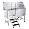 VEVOR 62" Pet Dog Bathing Station w/Stairs, Professional Stainless Steel Dog Grooming Tub w/ Soap Box, Faucet,Rich Accessory,Bathtub for Large,Me