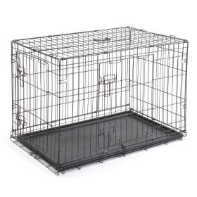 36 Inch Iron Foldable With Divider Plastic Tray Black Dog And Cat Cage (Color: Black)