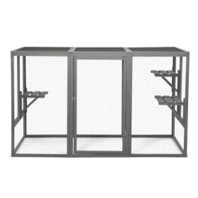 Spacious Wooden Cat Cage With Waterproof Roof For Adjustable Pedals - Gray-black (Option: Gray)